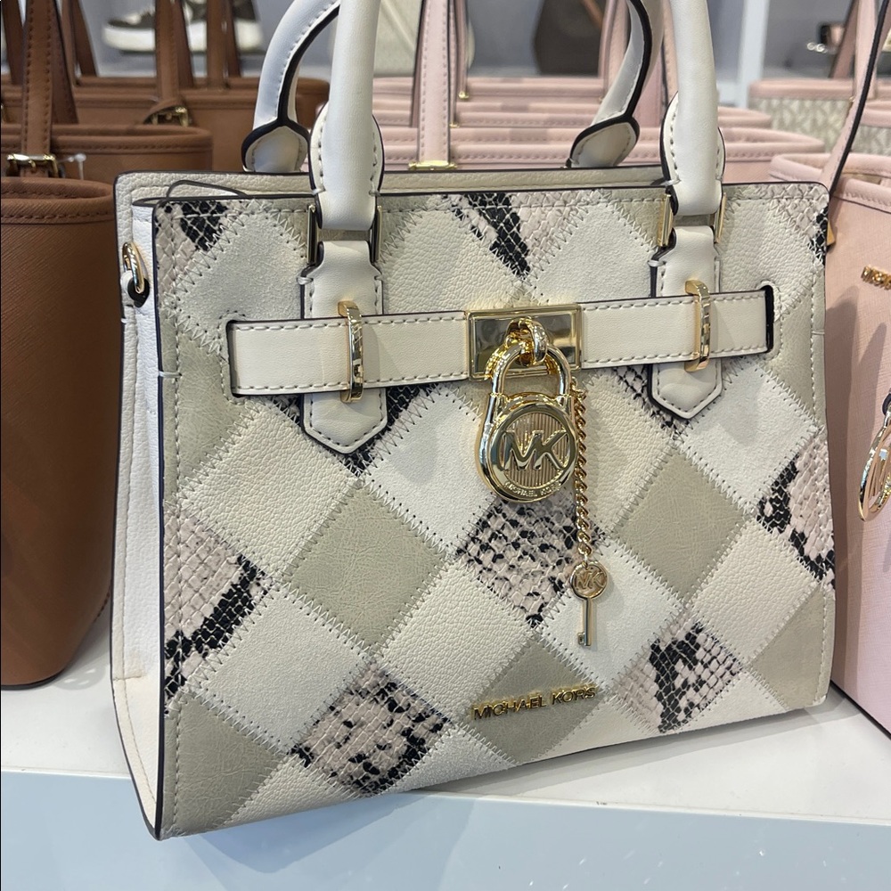 MICHAEL KORS Hamilton Sm Patchwork and Snake Embossed Satchel Crossbody
Natural - Picture 4 of 16